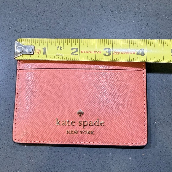 kate spade Coral Salmon Pink Leather Card Holder Sleeve 4x3” EUC - Picture 4 of 5